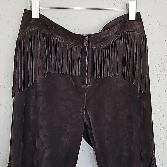 Genuine Leather Dark Brown Pants with Fringe Details  Size 8 Aprox - Picture 4 of 16